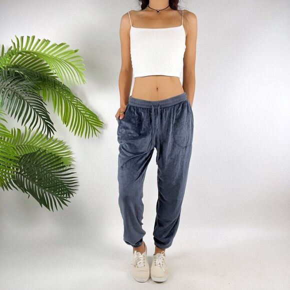 Women's Vintage Y2K Gray Casual Comfy Velour Two Piece Coord Pajama Set / M/L - Picture 4 of 8